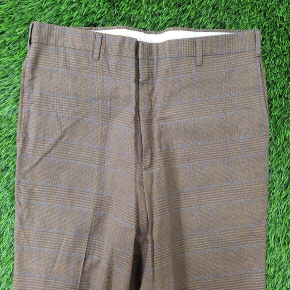 Vintage 80s MOD Polyester Check Pants 32x27 Textured Brown - Picture 10 of 16